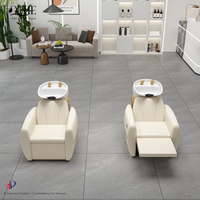 Fauteuil de lavage électrique avec repose-pieds réglable, bac à shampoing en céramique et unité de lavage arrière pour salon de coiffure