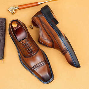 รองเท้าหนังแบบ Brogue สำหรับผู้ชาย หัวเหลี่ยม แบบผูกเชือก หนังแท้ พื้นยาง เหมาะสำหรับใส่ทำงาน ใส่ได้ทุกฤดู - Product Image 4