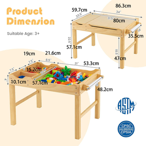 Table Montessori pour enfants 2 en 1, table d'activités en bois pour tout-petits avec plateau convertible pour blocs de construction - Product Image 3