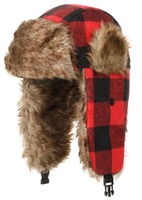 Gorro de Invierno Unisex Estilo Ruso, Gorro de Trampero a Cuadros Rojos, Gorro de Aviador con Forro de Piel Sintética Marrón