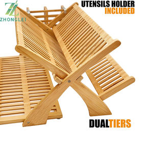 De bambú plato de secado Rack-plegable plato de secado Rack-cocina plegable plato escurridor con doble niveles para aire secado de placas tazas - Product Image 2