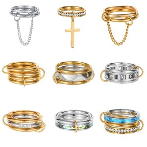 Anillos Apilables de Estilo Punk, de Acero Inoxidable, Resistentes al Deslustre, Anillos de Cadena Apilables para Mujer y Hombre - Product Image 1