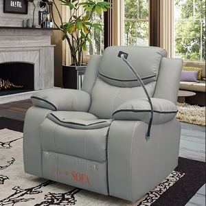 Sillón <span class=keywords><strong>Reclinable</strong></span> Multifuncional Moderno para Sala de Estar o Dormitorio, Sillón de Masaje Eléctrico de Cuero <span class=keywords><strong>Gris</strong></span> - Product Image 1