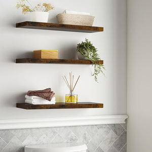 Étagère <span class=keywords><strong>murale</strong></span> flottante en bois de style campagnard, 3 pièces, <span class=keywords><strong>rangement</strong></span> solide pour salle de bain chambre cuisine salon pour la décoration de la maison - Product Image 2