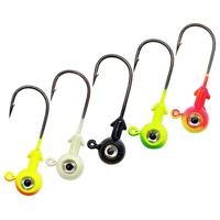 Anzuelo de cabeza de martillo ovalado de 7g, 10g, 14g con ojo de pez 3D bicolor, opción de brillo en acero de alto carbono para pesca de lubina en agua dulce