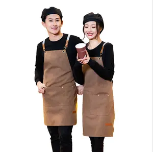 Barang Tahan Lama Pengrajin Celemek Kanvas Silang Belakang Apron Disesuaikan dengan Kantong untuk Wanita dan Pria Dapur Memasak Kue Bib Apron