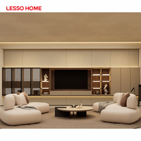 Set Kabinet Dapur Modular Lesso Home Villa, Rak Anggur Akrilik Berlapis, Kabinet Pulau Dapur Marmer dengan Wastafel untuk Keluarga