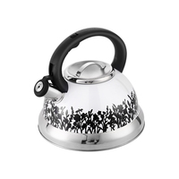 Bouilloire sifflante en acier inoxydable noir 3L avec motif décoratif pour la maison et l'extérieur