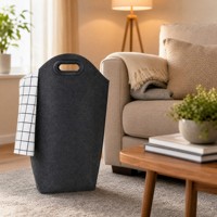 Panier de rangement pliable en feutre gris anthracite avec poignée ovale découpée pour chambre et salle de bain, panier à linge robuste