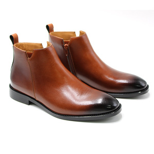 Botas de cuero genuino con punta cuadrada 2026, estilo británico, casual, de media caña, con cremallera lateral, suela gruesa, botines para hombre - Product Image 1