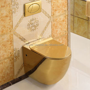 Salle de bain moderne <span class=keywords><strong>WC</strong></span> suspendu doré Cuvette de toilette murale en céramique plaqué or - Product Image 3