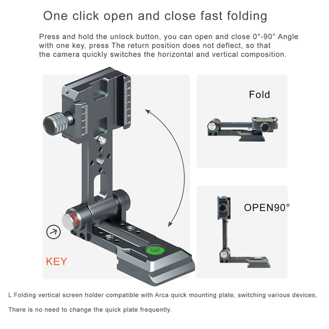 Folding Camera L Holder Quick Release Plate w Arca Dovetail Base 1/4 ColdShoe for DSLR SLR Camera Tripod Video Bracket