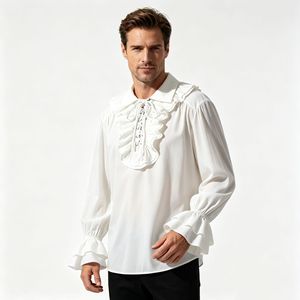 Chemise blanche à volants pour homme, costume médiéval Renaissance, manches longues, tenue de scène - Product Image 3