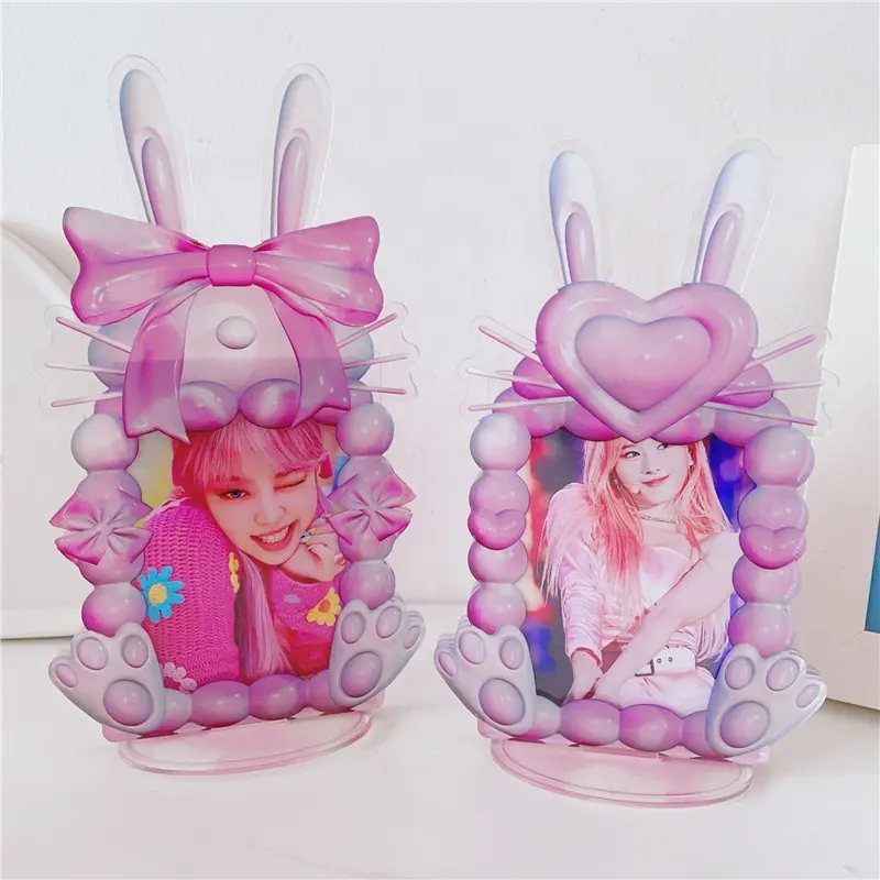 Yeni tasarımlar şeffaf şeffaf Photocard Koop fotoğraf kart tutucu akrilik PC tutucu k-pop tavşan standı fotoğrafları çerçeve