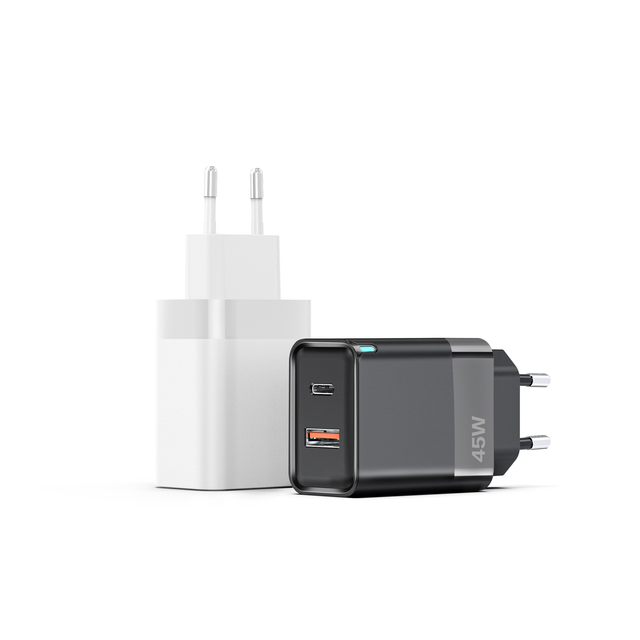 45W GaN Charger 2 Ports 1A1C PD3.0 QC3.0 PPS Fast Charging CE V0 Fireproof Wall Charger Wall Adapter EU US UK Plug