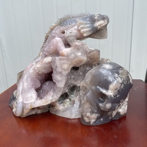 Đầu Lâu Mã Não Hoa Anh Đào Chạm Khắc Bằng Tay Tự Nhiên Tùy Chỉnh Đầu Lâu Đá Quý Có Thằn Lằn - Product Image 2