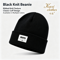 Bonnets d'hiver en acrylique tricoté à revers, avec logo brodé personnalisé et patch tissé imprimé par décoloration, pour adultes unisexes, usage décontracté