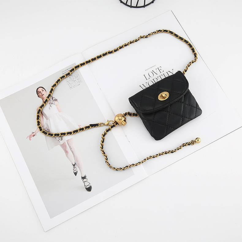 Elegant Leather Chain Belt Bag for Women Waist Purse Fanny Pack Evening  Clutch Mini Handbag Detachable