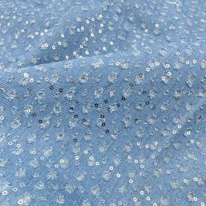 ビーズ刺繍デニムビーズスパンコール反射デニム生地カラーラウンドピースデニムジャケット在庫あり - Product Image 1