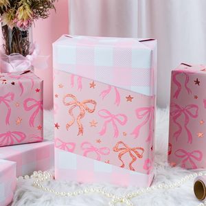 Maypluss Pink <b>Wrapping</b> <b>Paper</b> Roll 46.8 Sq Ft Double Side Reversible Bow Design For Baby Shower Birthday Wedding - Product Image 4