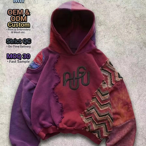 Custom100% Cotton Y2K <strong>Grunge</strong> Patchwork Unisex Heavy Embroidery Eco-Friendly Winter Vintage Distressed Streetwear <strong>Hoodie</strong> - Product Image 1