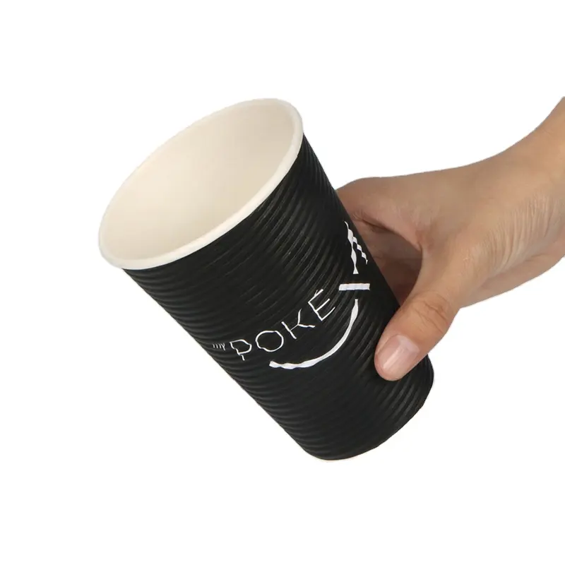 Taza de papel de cartón Biodegradable, doble pared, color negro, 16 oz, gran oferta