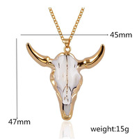 Collier pendentif tête de taureau vintage plaqué or, chaîne maillons bohèmes, breloque religieuse chrétienne, corne de buffle 45*47mm