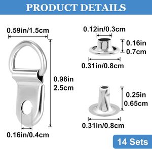 HINZIC Ensembles de crochets pour lacets de chaussures et bottes, boucles de remplacement en acier inoxydable avec rivets, argent - Product Image 2