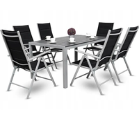Ensemble de salle à manger de jardin de style français 7 pièces avec pieds coniques de table rectangulaires en carreaux de céramique et chaises de salle à manger pliantes à 7 positions