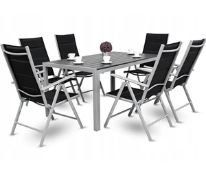 Ensemble de salle à manger de <span class=keywords><strong>jardin</strong></span> de style français 7 pièces avec pieds coniques de <span class=keywords><strong>table</strong></span> rectangulaires en carreaux de céramique et chaises de salle à manger pliantes à 7 positions - Product Image 6