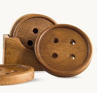 Juego de Posavasos Cuadrados Modernos de Madera con Botón, Soporte para Bebidas con Logotipo Personalizado, Embalaje de Cartón Ecológico para Decoración de Mesa de Restaurante