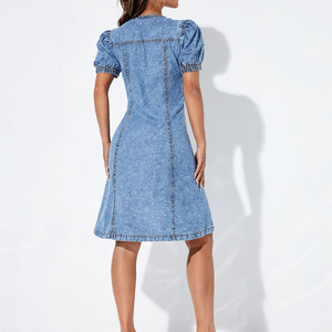 <span class=keywords><strong>Robe</strong></span> <span class=keywords><strong>en</strong></span> <span class=keywords><strong>jean</strong></span> à manches bouffantes pour femmes personnalisée <span class=keywords><strong>Robe</strong></span> <span class=keywords><strong>en</strong></span> <span class=keywords><strong>jean</strong></span> à manches courtes Robes à simple boutonnage - Product Image 3
