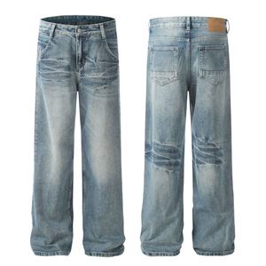 Pantaloni in Denim lavato blu chiaro alla moda Streetwear pantaloni larghi a gamba larga di alta qualità <span class=keywords><strong>Jeans</strong></span> larghi da <span class=keywords><strong>uomo</strong></span> - Product Image 1