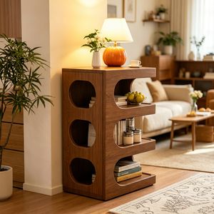 Mueble de Salón Moderno de Mediados de Siglo, de Madera Maciza, con Almacenamiento Ovalado de 3 Niveles y Bandejas Extraíbles para el Hogar - Product Image 1