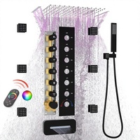Robinet de douche thermostatique LED noir de luxe, design contemporain à poignée unique, avec cartouche céramique, en laiton, jet pluie