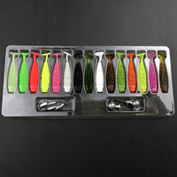 Ensemble d'appâts souples 19 pièces combo de leurres de pêche en plastique artificiel brillant appâts souples hameçons ensemble de leurres de pêche souples