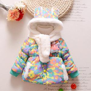 High Quality Sweet Winter Floral Printed Hooded Button Clothes Kids <b>Coat</b> for <b>Girls</b> - Product Image 3