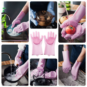 Nouveaux gants de nettoyage en silicone réutilisables, écologiques, confortables, résistants à la <span class=keywords><strong>chaleur</strong></span>, pour la vaisselle, la <span class=keywords><strong>cuisine</strong></span>, la salle de bain, le nettoyage des animaux domestiques - Product Image 6