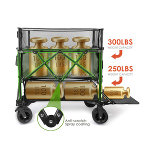 High Quality Folding Wagon Portable Folding <strong>Trolley</strong> Cart Heavy Duty Steel Mesh <strong>Beach</strong> Wagon Garden Cart OEM Customizable