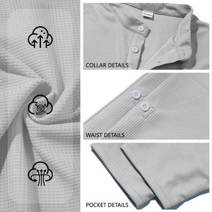 Polo de Hombre con Textura Waffle, Manga Media, Cuello Alto con Botones, Transpirable, Casual, para Negocios, Corte Holgado, 100% Poliéster - Product Image 1