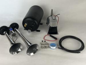 Klaxon à air, Zinc chromé, double <span class=keywords><strong>trompette</strong></span> avec compresseur pour tous <span class=keywords><strong>les</strong></span> véhicules 12V Camions Lorrys Trains Bateaux Voitures Vans - Product Image 5