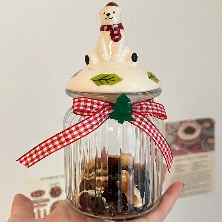 Kitchen ins glass sealed jar large candy storage jar biscuit dried fruit glass storage household decoration