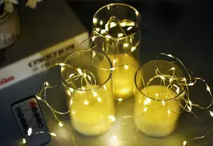 סוללה LED נרות מחרוזת נרות ללא להבה 3 יחידות נרות פיות אורות עם שלט למסיבת חתונה
