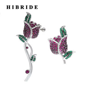HIBRIDE <span class=keywords><strong>2</strong></span> Farben Elegante Blume Frauen Ohrringe CZ Kristall Weißgold Farbe Ohr stecker Ohrring Brincos Boucle d'oreille E-365 - Product Image 1