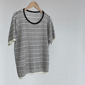 Haut en tricot rayé chic pour l'été, col rond, colorblock, t-shirt ample à <span class=keywords><strong>manches</strong></span> <span class=keywords><strong>courtes</strong></span> pour <span class=keywords><strong>femme</strong></span> - Product Image 3
