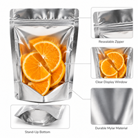 Kantong Doypack Ziplock Food Grade Berbahan Aluminium Foil Perak dengan Cetak Kustom Grosir, Bagian Depan Transparan, untuk Irisan Jeruk Kering, Model Stand Up Pouch