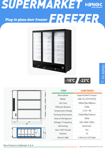 Highbright ≤-18 ℃   Congelador Vertical con Puerta de Vidrio Encastrable, Congelador para Supermercado - Product Image 6