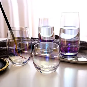 Kacamata minum dingin jus warna kustom buatan tangan gelas tanpa tangkai stok gelas kristal berbentuk telur cangkir minum kaca