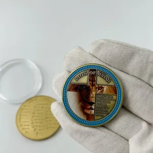عملة معدنية مزخرفة 2024 قياس 40 ملليمترًا على شكل أسد من jusah مصنوعة من سبيكة الزنك عملة تحدي ميسونية طرية مطلية بالمينا بتصميم حر