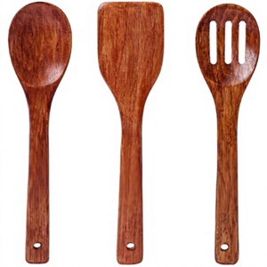 3-Piece Kitchen Cooking Utensils with Holder Heat Resistant Wood <b>Spatula</b> <b>Set</b> for Nonstick Cookware - Product Image 1